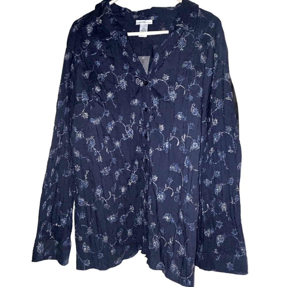 Liz and me for Catherines Crinkle Polycotton Fabric 4X navy blue embroidered